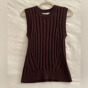 Zara Chocolate Brown Ribbed Sweater Vest